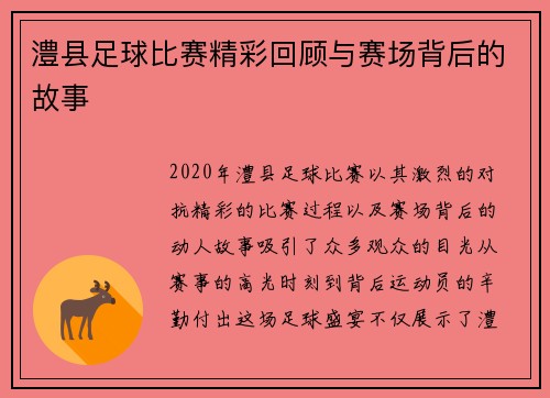 澧县足球比赛精彩回顾与赛场背后的故事