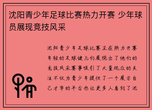 沈阳青少年足球比赛热力开赛 少年球员展现竞技风采