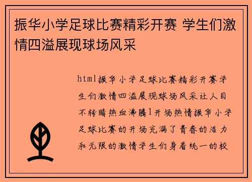 振华小学足球比赛精彩开赛 学生们激情四溢展现球场风采