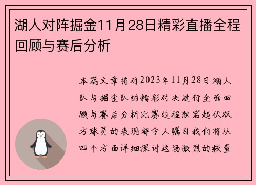 湖人对阵掘金11月28日精彩直播全程回顾与赛后分析